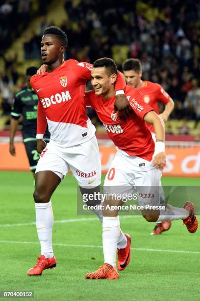 Keita Balde and Rony Lopes of Monaco during the Ligue 1 match between AS Monaco and EA Guingamp at Stade Louis II on November 4, 2017 in Monaco, .