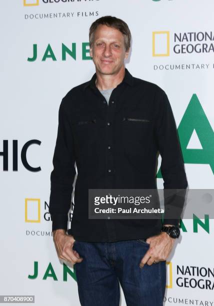 Pro Skateboarder Tony Hawk attends the premiere of National Geographic documentary films' 'Jane' at the Hollywood Bowl on October 9, 2017 in...
