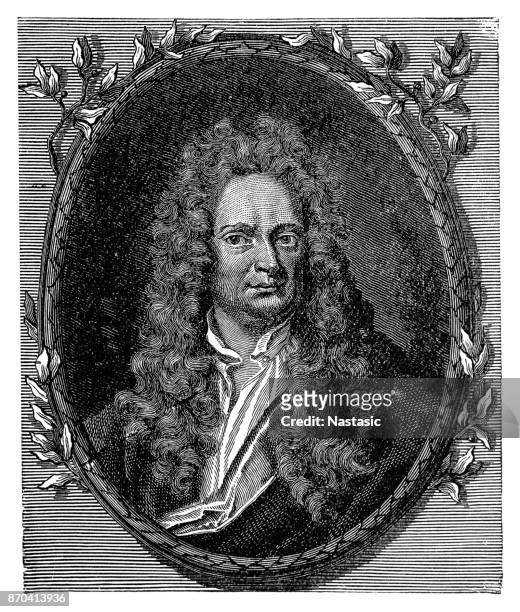 engraving of physicist isaac newton - g force test stock illustrations