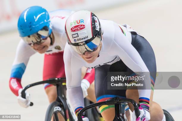 Kristina Vogel , Anastasiia Voinova Women`s sprint during day 2 of Track Cycling World Cup Pruszkow 2017, in Pruszkow, on November 5, 2017.