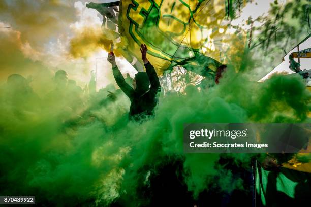 Supporters ADO Den Haag during the Dutch Eredivisie match between ADO Den Haag v Feyenoord at the Cars Jeans Stadium on November 5, 2017 in Den Haag...