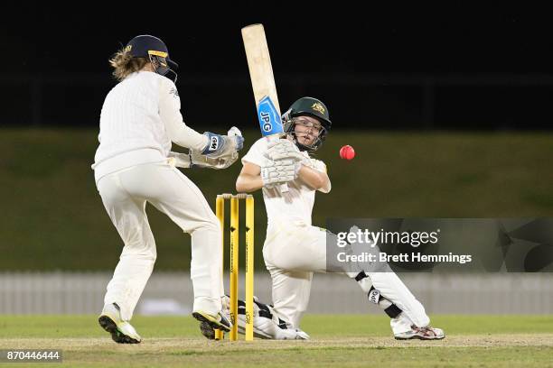 Nicola Carey of CAXI bats during day three of the Women's Tour match between England and the Cricket Australia XI at Blacktown International...