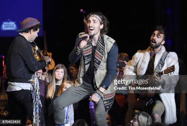 Zambricki Li, Austin Bisnow, and Brian Zaghi of Magic Giant perfom during Live In The Vineyard 2017 at the Uptown Theatre on November 4, 2017 in...