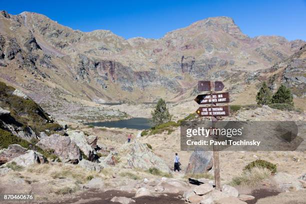 trail to llacs de tristaina in the andorran pyrenees, andorra - andorra stock pictures, royalty-free photos & images
