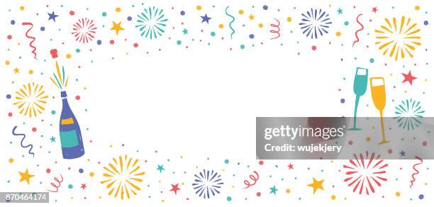 new year's banner with fireworks in the background - new year cartoon stock illustrations
