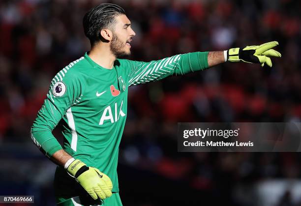 Paulo Gazzaniga of Tottenham Hotspur in action during the Premier League match between Tottenham Hotspur and Crystal Palace at Wembley Stadium on...