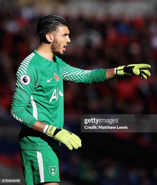 Paulo Gazzaniga of Tottenham Hotspur in action during the Premier League match between Tottenham Hotspur and Crystal Palace at Wembley Stadium on...