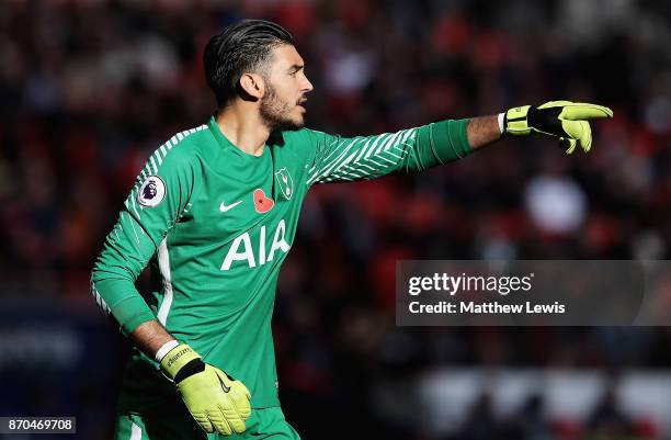 Paulo Gazzaniga of Tottenham Hotspur in action during the Premier League match between Tottenham Hotspur and Crystal Palace at Wembley Stadium on...