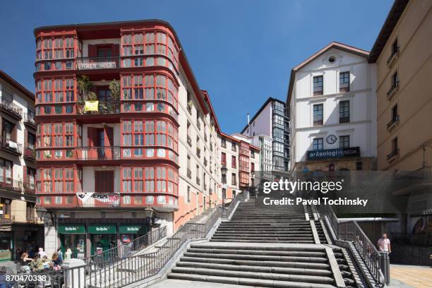 historical staircase - escaleras de mallona in bilbao's casco viejo, spain - casco viejo stock-fotos und bilder