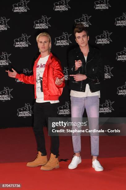 Cesar Laurent de Rummel and Dorian Lauduique from 'Ofenbach' DJs band attend the 19th NRJ Music Awards on November 4, 2017 in Cannes, France.