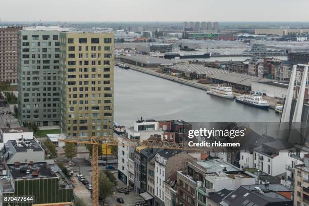 cityscape, antwerp, flanders, belgium - scheldt river stockfoto's en -beelden