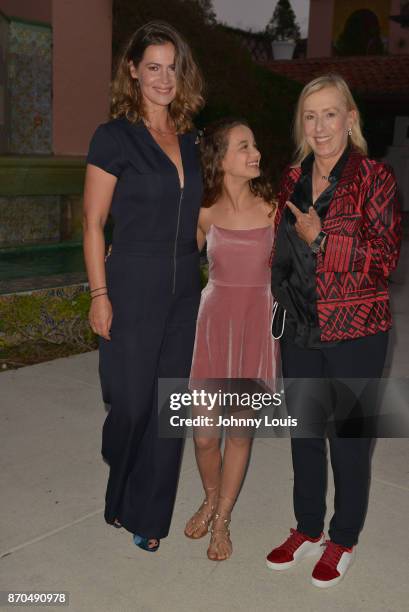 Julia Lemigova, Emma Lemigova and Martina Navratilova attend the 2017 Chris Evert/Raymond James Pro-Celebrity Tennis Classic - Pro-Celebrity Gala at...