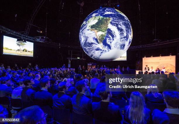 Climate Conference in Bonn. Interior view of the Climate Planet. The installation provides the inside, on a globe with 360 degree screen, a unique...