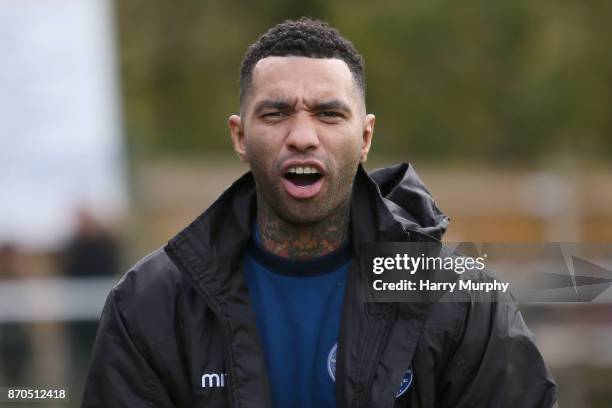 Jermaine Pennant of Billericay Town looks on prior to The Emirates FA Cup First Round match between Leatherhead and Billericay Town on November 5,...