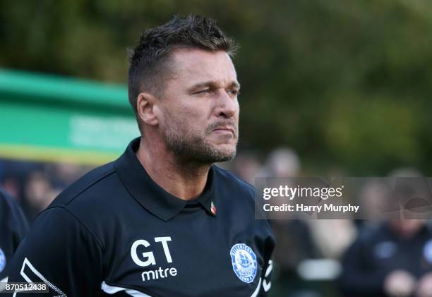 Glenn Tamplin Manager of Billericay Town looks on prior to The Emirates FA Cup First Round match between Leatherhead and Billericay Town on November...