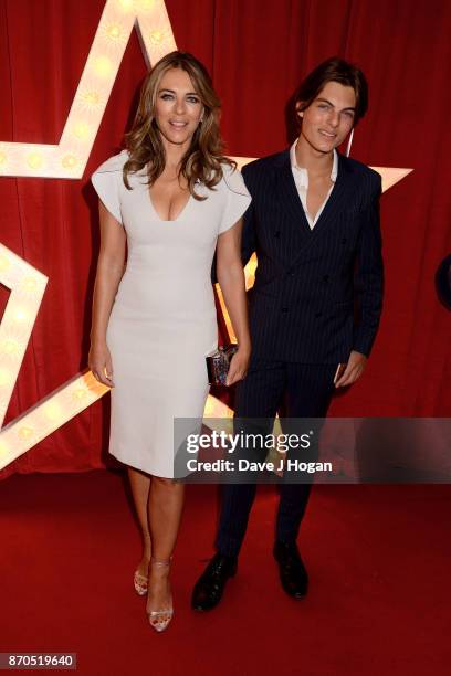 Elizabeth Hurley and Damian Hurley attend the 'Paddington 2' premiere at Odeon Leicester Square on November 5, 2017 in London, England.