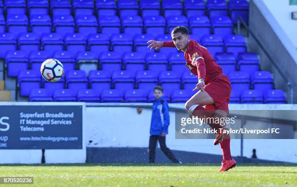Yan Dhanda of Liverpool scores during the U23 Premier League Cup between Liverpool and Bristol City at The Swansway Chester Stadium on November 5,...