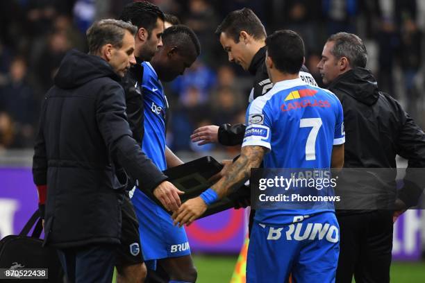 Ally Mbwana Samatta forward of KRC Genk during the Jupiler Pro League match between KRC Genk and Sporting Lokeren on November 04, 2017 in Genk,...