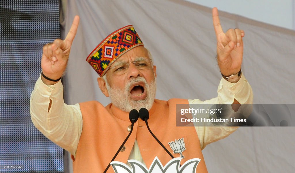 Prime Minister Narendra Modi Addresses An Election Rally In Una