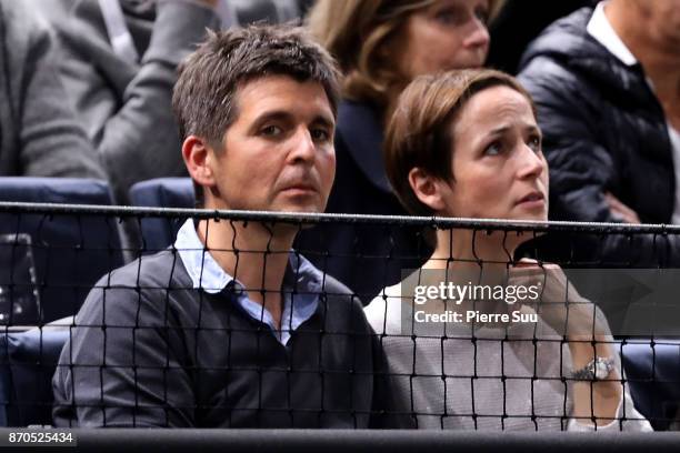 Thomas and Tina Sotto are seen watching the final during the Rolex Paris Masters at Hotel Accor Arena Bercy on November 3, 2017 in Paris, France.