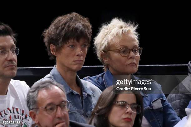 Muriel Robin and her wife Anne Le Nen are seen watching the final during the Rolex Paris Masters at Hotel Accor Arena Bercy on November 3, 2017 in...
