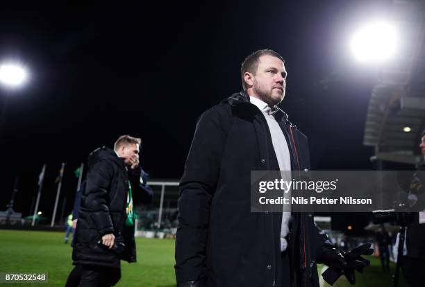 Jimmy Thelin, head coach of Jonkopings Sodra walks off the pitch after the Allsvenskan match between Jonkopings Sodra IF and Ostersunds FK at...