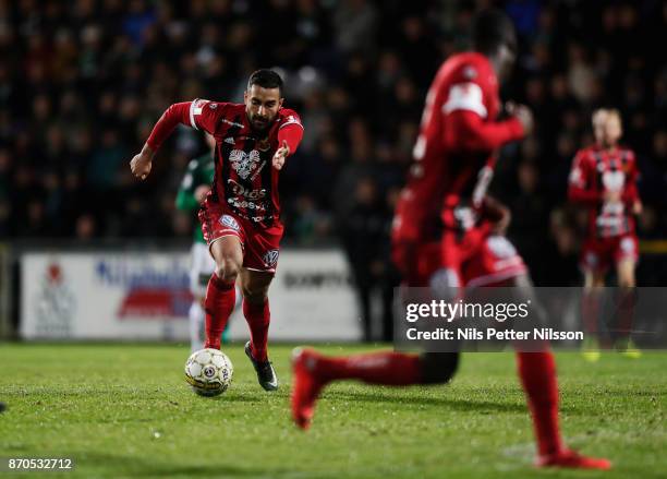 Saman Ghoddos of Ostersunds FK during the Allsvenskan match between Jonkopings Sodra IF and Ostersunds FK at Stadsparksvallen on November 5, 2017 in...