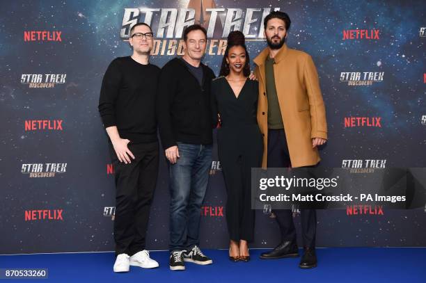 Aaron Harberts, Jason Isaacs, Sonequa Martin-Green and Shazad Latif pictured at a Star Trek: Discovery fan screening, at Milbank Tower in London....