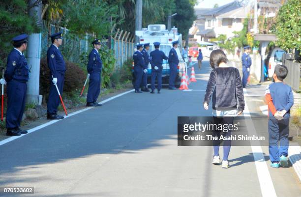Tight security applied outside the Kasumigaseki Golf Club where U.S. President Donald Trump plays golf with Japanese Prime Minister Shinzo Abe and...