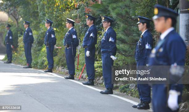 Tight security applied outside the Kasumigaseki Golf Club where U.S. President Donald Trump plays golf with Japanese Prime Minister Shinzo Abe and...