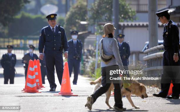 Tight security applied outside the Kasumigaseki Golf Club where U.S. President Donald Trump plays golf with Japanese Prime Minister Shinzo Abe and...