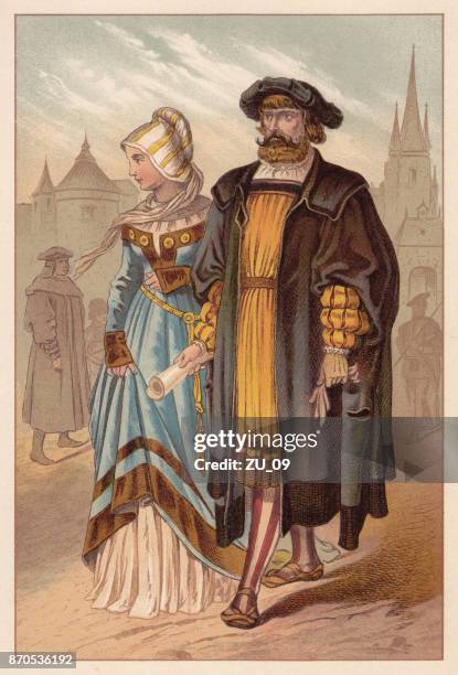 german patricians, early 16th century, chromolithograph, published in 1888. - german royal family stock illustrations