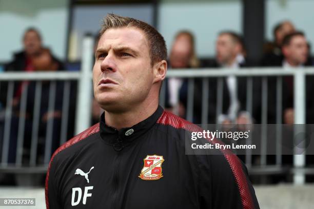 Swindon Town Manager David Flitcroft looks on during The Emirates FA Cup first round match between Dartford and Swindon Town at the Princes Park...