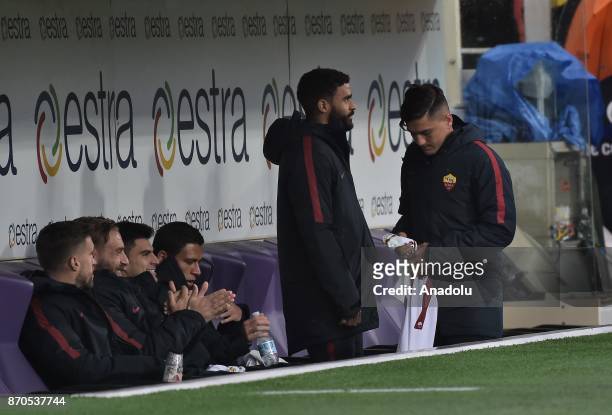Cengiz Under of AS Roma is seen on the bench during Italy Serie A match between ACF Fiorentina and AS Roma at Stadio Artemio Franchi in...