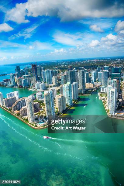 downtown miami from over biscayne bay - miami skyline stock pictures, royalty-free photos & images
