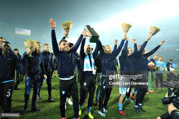 Malmo FF during the allsvenskan match between Malmo FF and BK Hacken at Swedbank Stadion on November 5, 2017 in Malmo, Sweden.