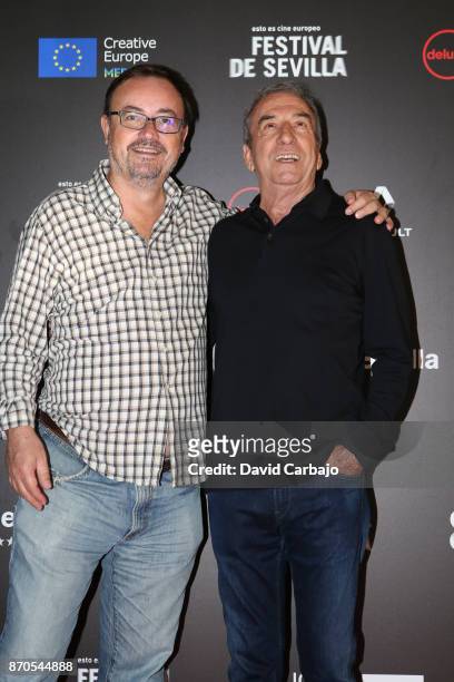 Manuel Martin Cuenca and Jose Luis Perales attends the presentation of the film THE AUTHOR of the European Film Festival of Seville on November 5,...