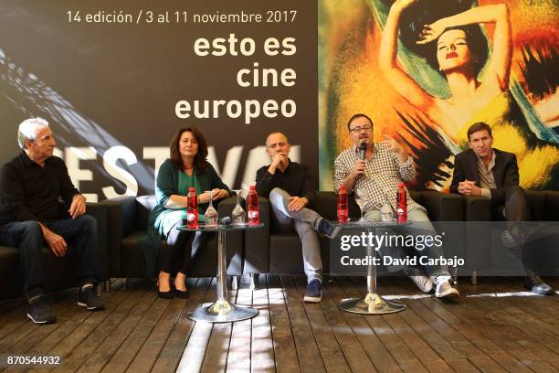 Jose Luis Perales , Adelfa Cuenca, Javier Gutierrez , Manuel Martin Calvo and Antonio de la Torre attends the presentation of the film THE AUTHOR of...