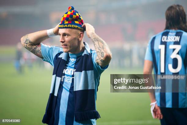 Magnus Eriksson of Djurgardens IF during the allsvenskan match between Kalmar FF and Djurgarden IF at Guldfageln Arena on November 5, 2017 in Kalmar,...