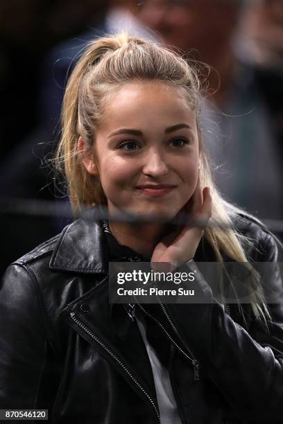 Jack Sock's girlfriend Michala Burns is seen supporting her boyfriend during the final of the Rolex Paris Masters at Hotel Accor Arena Bercy on...