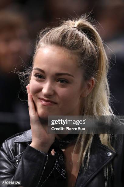 Jack Sock's girlfriend Michala Burns is seen supporting her boyfriend during the final of the Rolex Paris Masters at Hotel Accor Arena Bercy on...