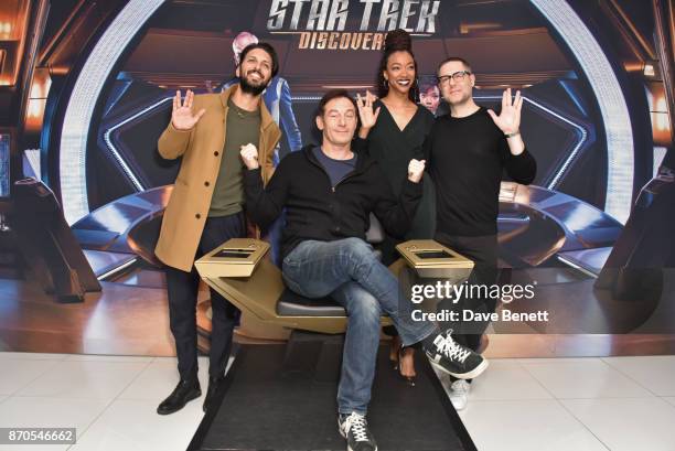 Shazad Latif, Jason Isaacs, Sonequa Martin-Green and Aaron Harberts during the 'Star Trek: Discovery' photocall at Millbank Tower on November 5, 2017...