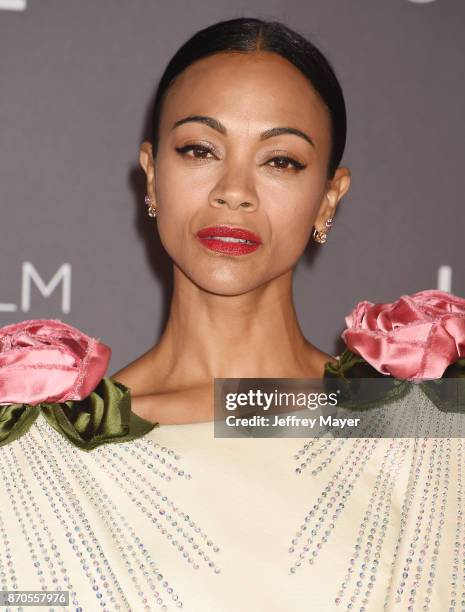 Actor Zoe Saldana attends the 2017 LACMA Art + Film Gala Honoring Mark Bradford and George Lucas presented by Gucci at LACMA on November 4, 2017 in...