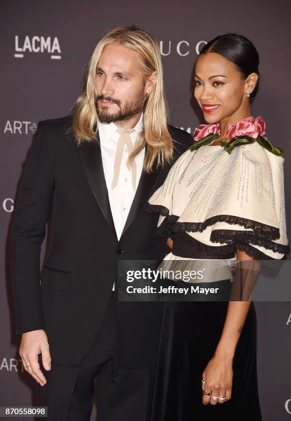 Actor Zoe Saldana and artist Marco Perego attend the 2017 LACMA Art + Film Gala Honoring Mark Bradford and George Lucas presented by Gucci at LACMA...