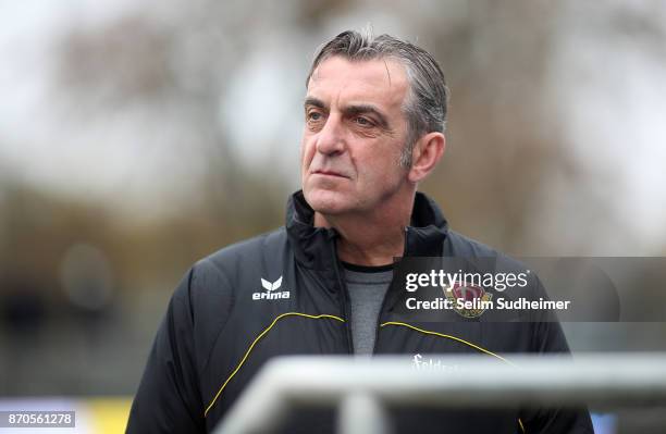 Sports director Ralf Minge of Dynamo Dresden is seen prior to the Second Bundesliga match between Holstein Kiel and SG Dynamo Dresden at...