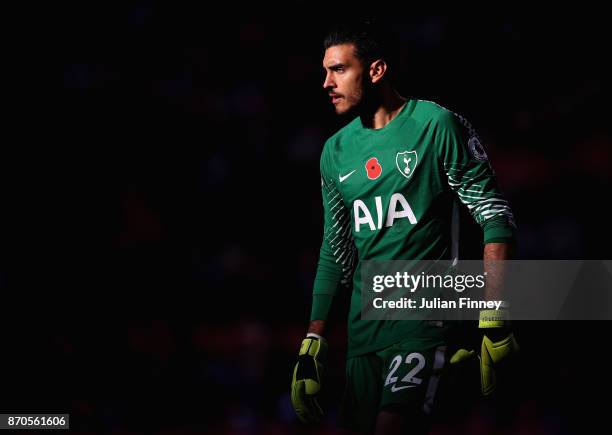 Paulo Gazzaniga of Spurs looks on during the Premier League match between Tottenham Hotspur and Crystal Palace at Wembley Stadium on November 5, 2017...