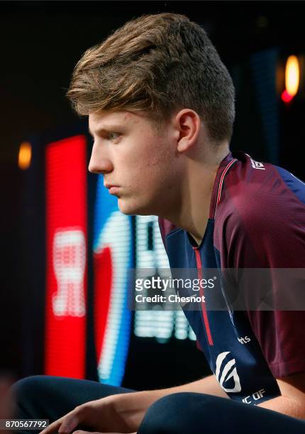 French player E-Sports, Lucas Cuillerier, gamertag 'DaXe' of the eSports team of Paris Saint-Germain competes in the final of the video game 'FIFA...