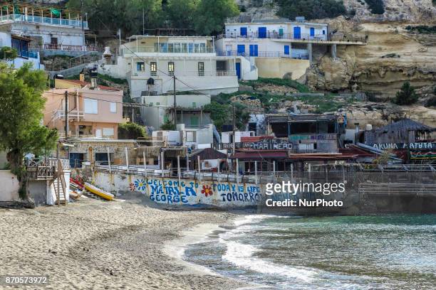 Matala, a little fishing village in Southern Crete. Matala is famous for the hippies that occupied the area and lived in ancient caves in the 60s....