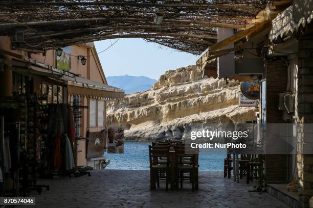 Matala, a little fishing village in Southern Crete. Matala is famous for the hippies that occupied the area and lived in ancient caves in the 60s....