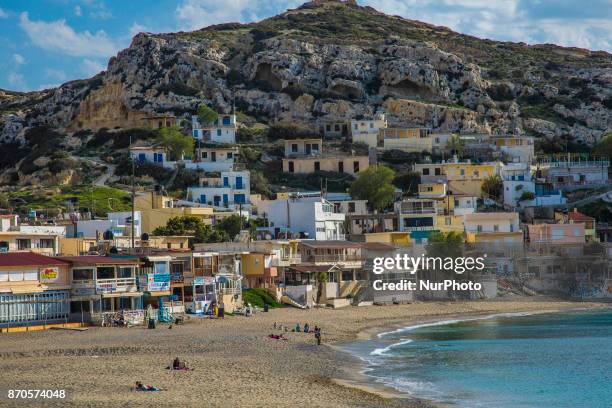 Matala, a little fishing village in Southern Crete. Matala is famous for the hippies that occupied the area and lived in ancient caves in the 60s....